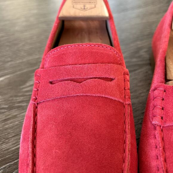 EUC J.Crew James Suede Loafers Soft Fuchsia Size 8 Italy Made Leather Red Shoe - Picture 12 of 16